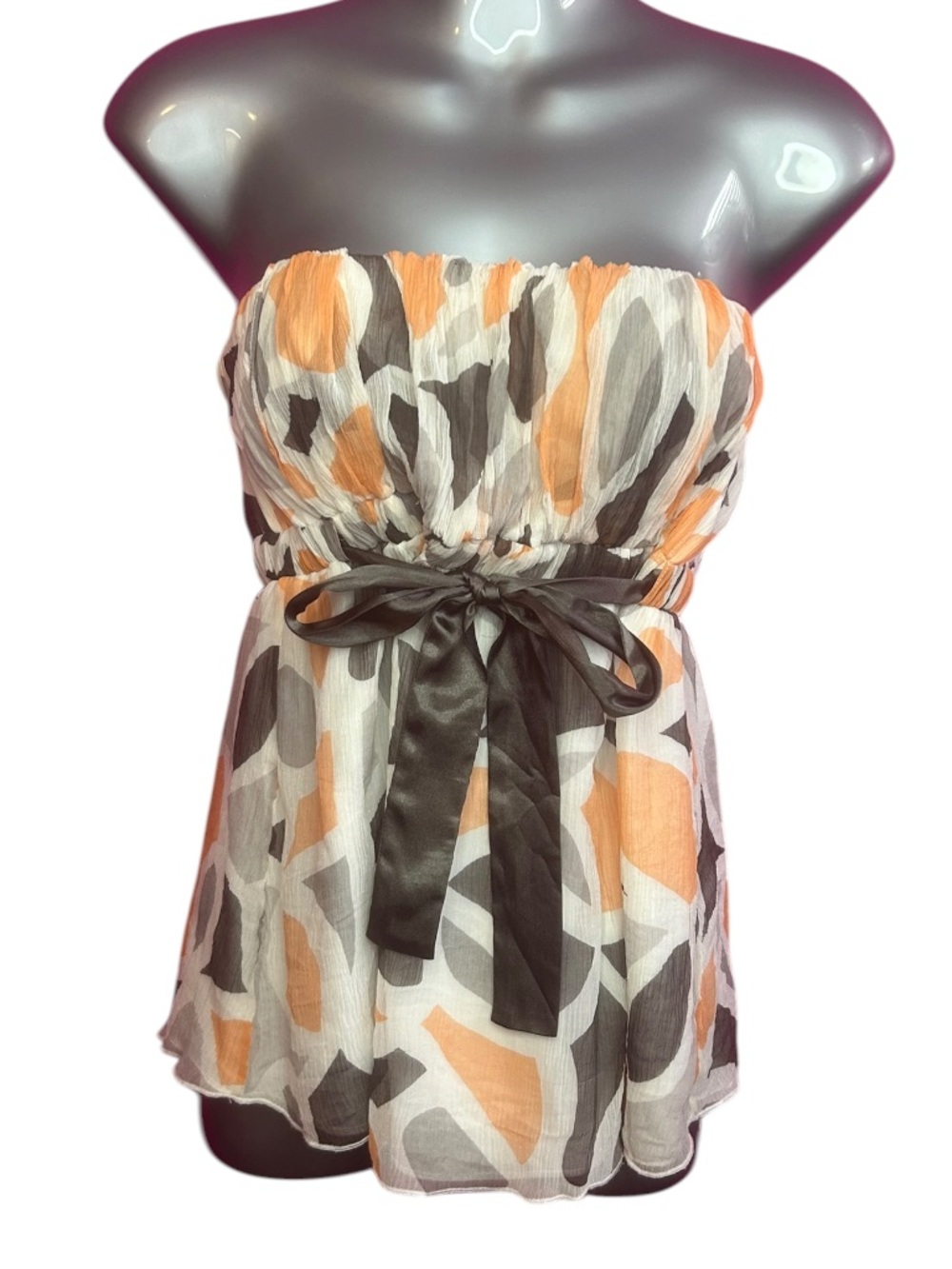 The Limited Orange/Grey Sleeveless Bow Top Y2K Medium